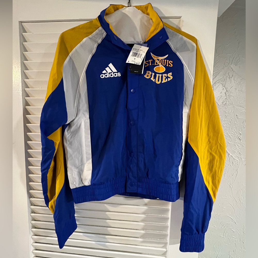 New Adidas St Louis Blues NHL Reverse Retro Full Button Jacket - Small MSRP $100